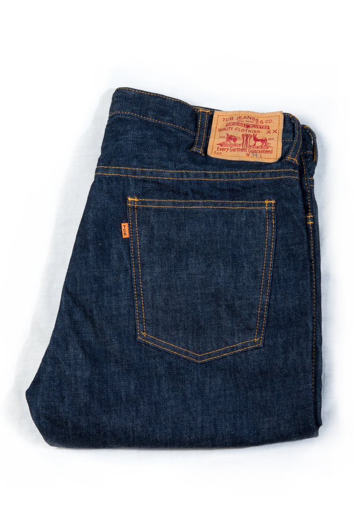  TCB Super Slim Orange 606 Raw 100% Cotton Unsanforized Indigo Dyed 13 oz Denim Jeans Made in Japan