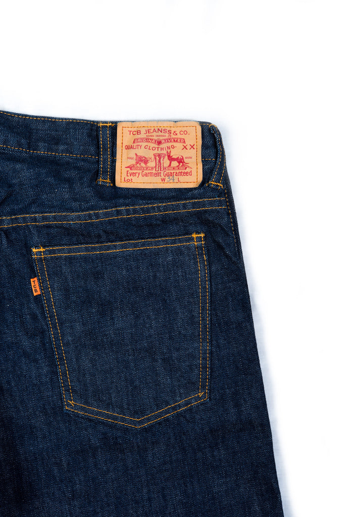  TCB Super Slim Orange 606 Raw 100% Cotton Unsanforized Indigo Dyed 13 oz Denim Jeans Made in Japan Back Pocket