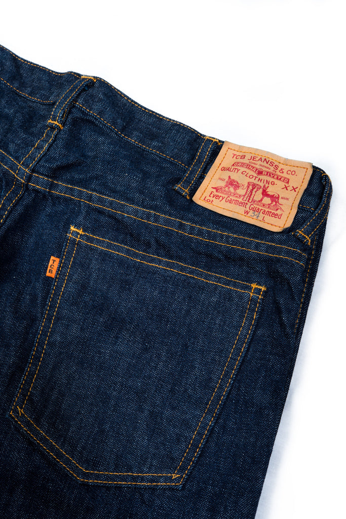  TCB Super Slim Orange 606 Raw 100% Cotton Unsanforized Indigo Dyed 13 oz Denim Jeans Made in Japan Patch