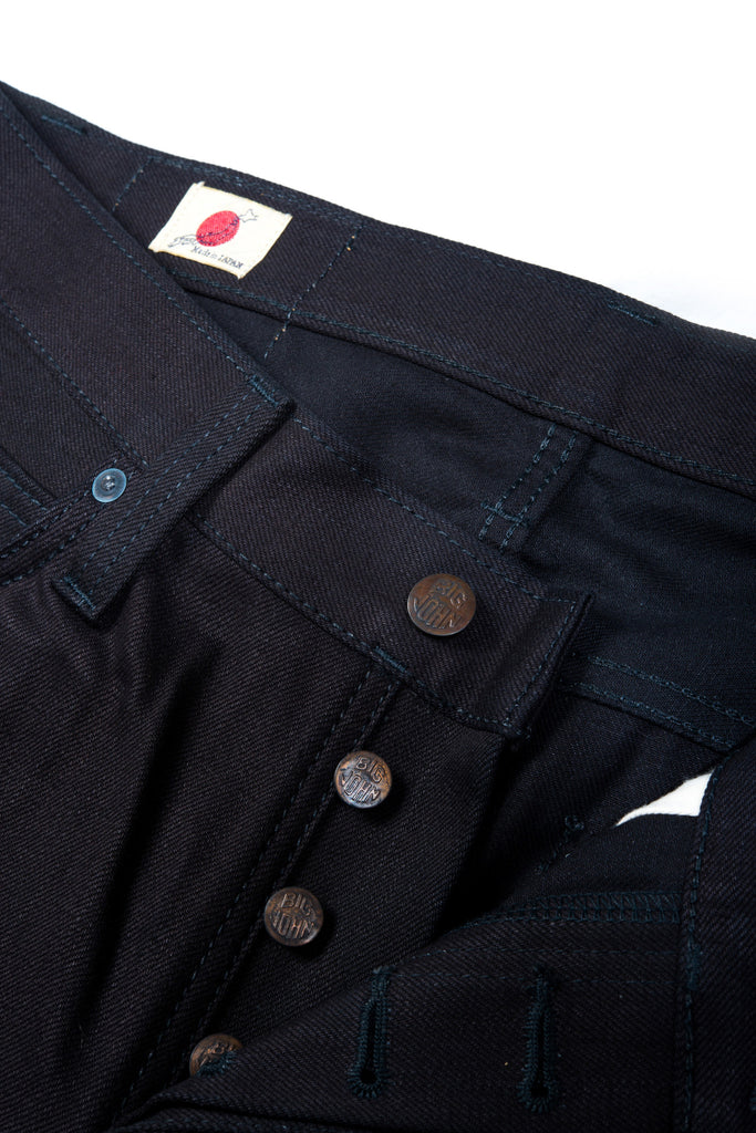 Big John Kuro2 Slim Balck Selvedge 100% Cotton Sanforized Sulfur Dyed Denim Jeans Made in Japan Button Fly