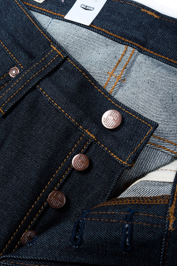 Big John Faux Slub Slim Selvedge 100% Cotton Sanforized Denim Jeans Made in Japan Button Fly