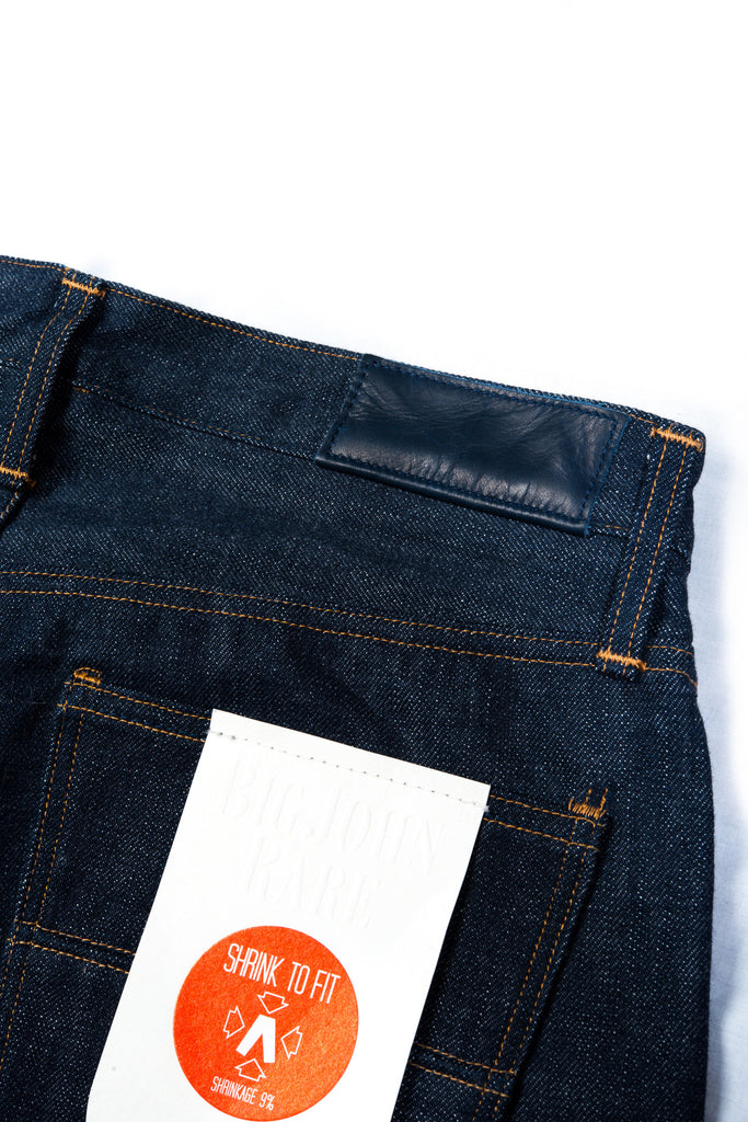 Big John Kuro2 Slim Balck Selvedge 100% Cotton Sanforized Sulfur Dyed Denim Jeans Made in Japan Deer Leather Patch