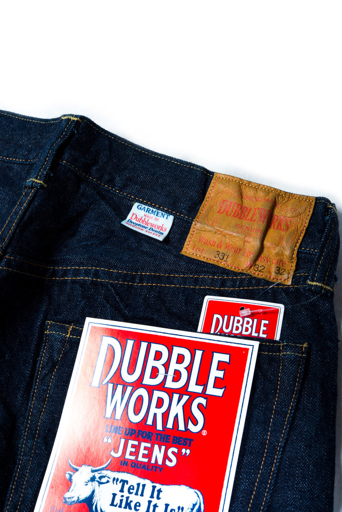 Dubbleworks Straight 331-OW Selvedge 100% Cotton Sanforized Indigo Dyed 14.5 oz Denim Jeans Made in Japan Deer Skin Leather Patch