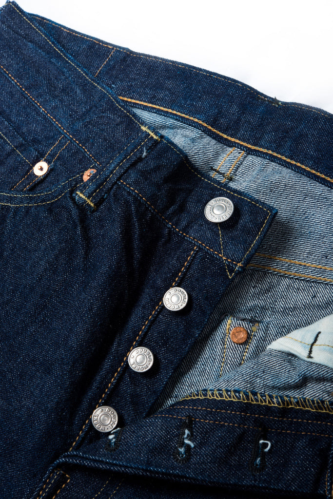 Dubbleworks Slim 332-OW Selvedge 100% Cotton 14.5 oz Sanforized Indigo Dyed Denim Jeans Made in Japan Button Fly