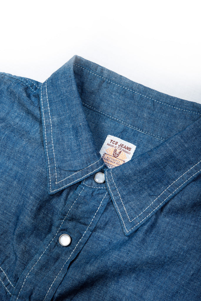  TCB Ranchman Chabray Western Shirt 100% Cotton 6.5 oz Made in Japan Collar